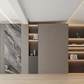 Elegant Modern TV Wall Design With Marble Texture Wooden Cabinets And Strip Lighting