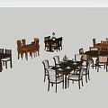 Various Home Dining Table Sets With Round Rectangular Shapes And Chair Combinations 3d model