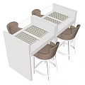 White Display Shelves With Grid Top Design And Brown Bar Stools 3d model