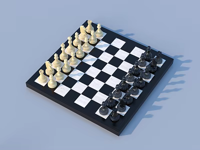 Chess Entertainment With Black And White Chess Pieces On Classic Chessboard 3d model