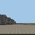 Modern Townhouse Exterior Design With Row Of Townhouses Lawn Shrubs White Facade Dark Roofs