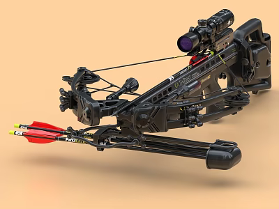 Black Compound Bow Weapon With Scope Red Hot Arrow And Mechanical Parts 3d model