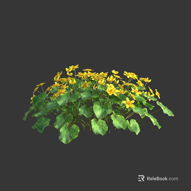 Vibrant Yellow Flowers With Lush Green Leaves In Natural Blooming Plant Cluster 3d model 