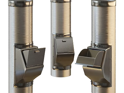 Functional Stainless Steel Public Facilities Poles With Waste Bins In Urban Areas 3d model