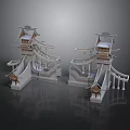 Traditional Architectural Model With Symmetric Pagoda Towers Overhanging Eaves And Bridge Structures