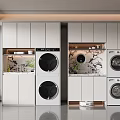 Modern Laundry Interior Design With Washing Machine And Storage Cabinets 3d model
