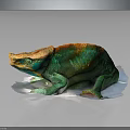 Vibrant Green And Orange Chameleon With Crested Head On White Base Against Dark Background