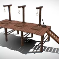 Ancient Historical Wooden Platform With Hanging Rings Pillars Square Planks And Ladder