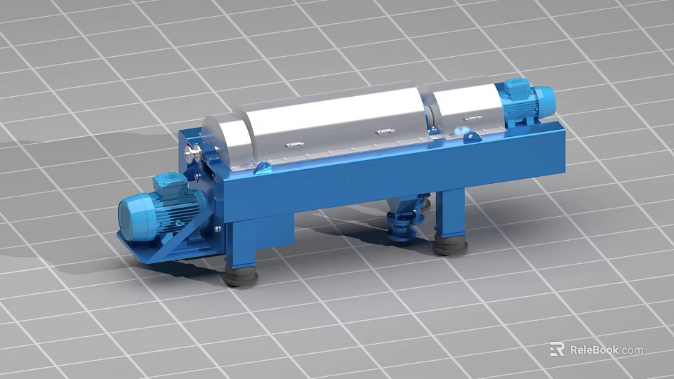 Industrial Equipment With Horizontal Design Blue Frame Silver Drum Motor And Wheels 3d model 