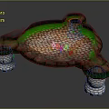 Cartoon Turtle Scene With Green Surface Stone Textured Area And White Pillars Central Hole