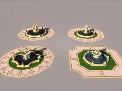 Decorative Multi Tiered Fountains In Various Shapes With Lotus Petal And Geometric Ground Designs 3d model