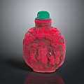 Red Snuff Bottle With Green Lid And Intricate Carved Patterns For Daily Use