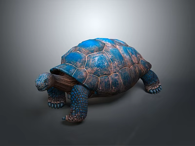 Reptile Turtle with Blue and Brown Textured Shell and Scaly Paws on Gray Background 3d model