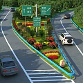 WellDesigned Road Infrastructure With Directional Traffic Signs Green Belts And Blue Guardrails For Safe Driving
