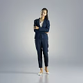 Professional Woman In Navy Blue Suit With White Blouse And Necklace Standing With Crossed Arms 3d model