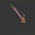 Red And Yellow Crane Model With Long Boom On Gray Background 3d model