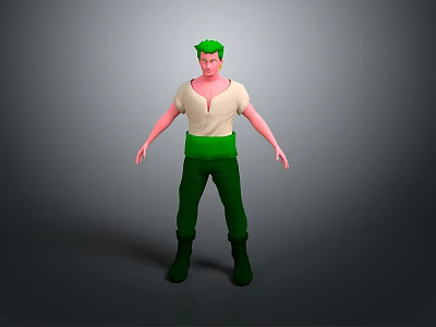 3D Character Model With Green Hair White Shirt Green Pants And Black Boots 3d model