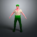 3D Character Model With Green Hair White Shirt Green Pants And Black Boots