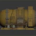 Yellow Industrial Equipment Featuring Green Circular Window Metal Structure And Control Panel