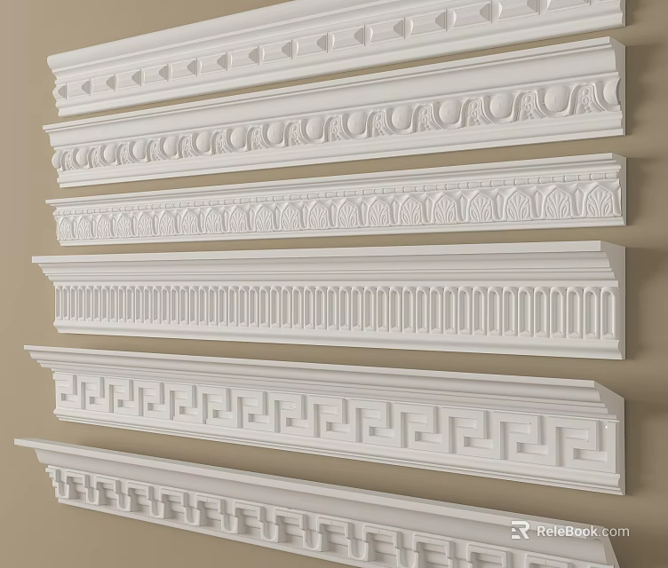Gypsum Cornice with Various Decorative Patterns and Intricate Designs for Interior Decoration 3d model 