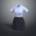 Light Blue Short Sleeve Shirt with Dark Gray Pleated Skirt and Belt
