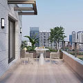 Rooftop Garden with Outdoor Furniture and City Night View Under Starry Sky
