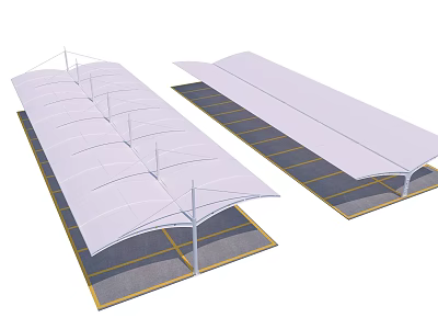 Membrane Structure Shade Canopies Covering Parking Lot With Yellow Line Markings 3d model