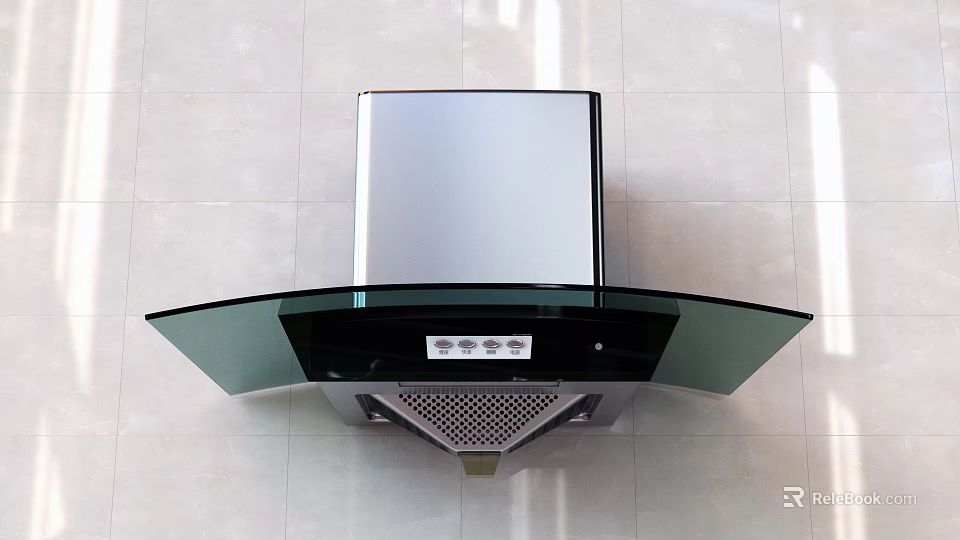 Modern Stainless Steel Kitchen Range Hood With Glass Panel And Control Buttons 3d model 