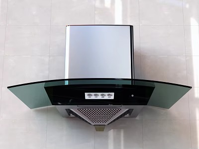 Modern Stainless Steel Kitchen Range Hood With Glass Panel And Control Buttons 3d model