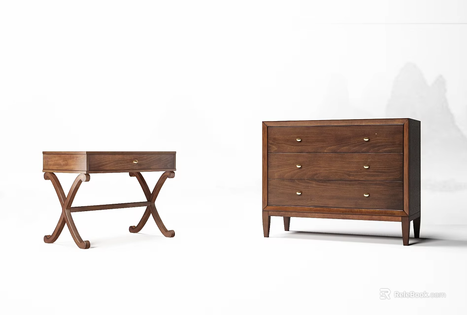 Modern Walnut Wood Bedside Table With Simple Design And Drawers 3d model 