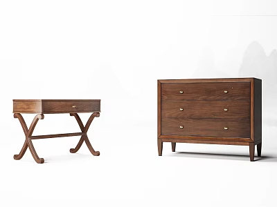 Modern Walnut Wood Bedside Table With Simple Design And Drawers 3d model
