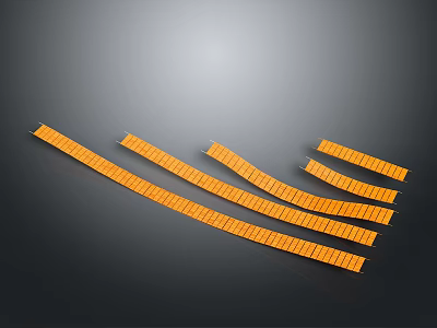 Multiple Orange Elongated Strips In Wavy Arrangement On Gray Background Surface 3d model