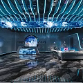 Modern KTV Interior Design With Curved Ceiling Lighting And Stylish Bar Counter