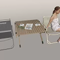 Outdoor Folding Table And Chair Set With Wooden Top And Gray Beige Seats
