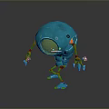 Cute Blue Robot Character With Large Green Eye Orange Limbs And Claws 3d model