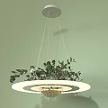 Modern Circular Chandelier Design With Hanging Green Plants And LED Light Rings