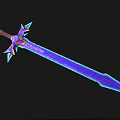 Fantasy Sword Weapon with Purple Glowing Blade and Blue Crystal Decorative Hilt