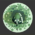 Cartoon Badger Character Standing And Holding Umbrella On Green Spotted Circular Base