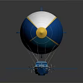 Modern Blue White Yellow Striped Airship Design With Gondola And Solar Panels