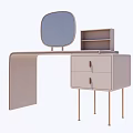Modern Light Colored Dressing Table With Oval Mirror Small Shelf And Drawers
