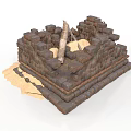 Modern Outdoor Square Brick Fire Pit Structure With Wood Log And Sand Area