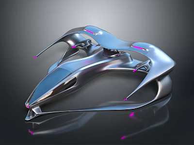 Futuristic Silver Spacecraft Design With Purple Accents For Cosmic Exploration 3d model