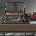 Garden Landscape With Wooden Tea Table Tea Set And Green Plant Decorations