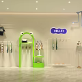 Cute Kids Clothing Store with Green Frog Decoration Display Racks and HELLO Sign