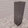Silver Refrigerator Freezer In Room With Light Striped Walls And Marble Floor Featuring Small Logo