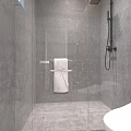 Modern Shower Sauna With Gray Tiled Walls Glass Enclosure Black Metal Hardware And White Towel