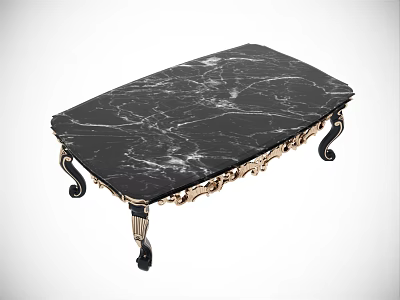 Luxury Black Marble Coffee Table With Gold Ornate Edges And Decorative Legs 3d model