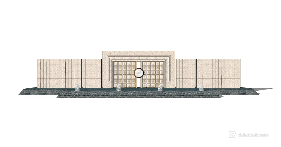 Traditional Stone Feature Wall Design With Symmetrical Structure And Circular Decorative Elements 3d model