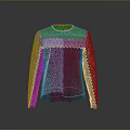 Stylish Red Sweater With Colorful Knit Collar Sleeves And Zigzag Edges