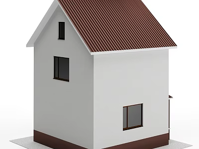 Detached House Exterior Design With White Walls Brown Roof And Windows 3d model